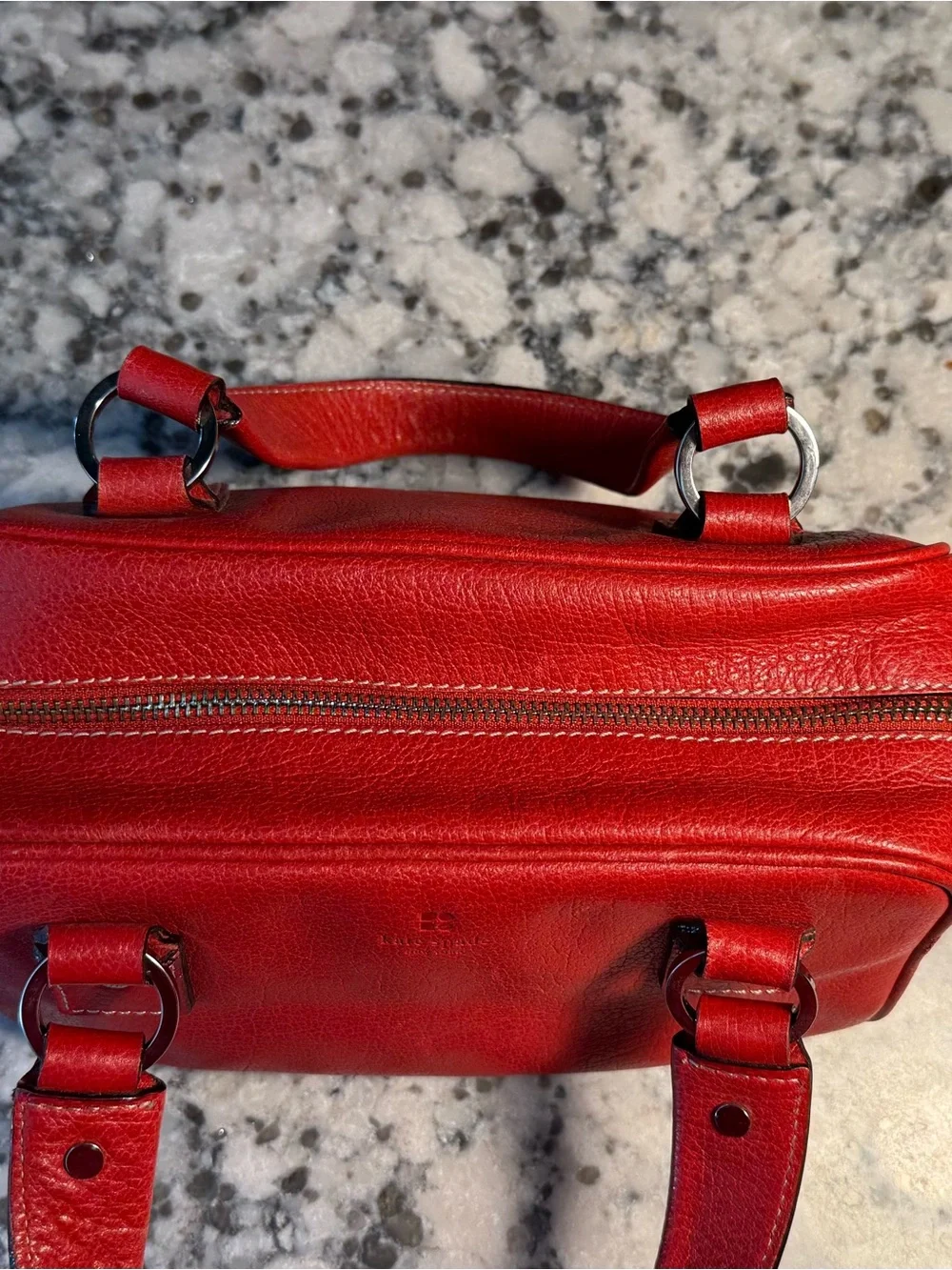kate spade Red Leather Bowler Mini Bag with Silver Hardware